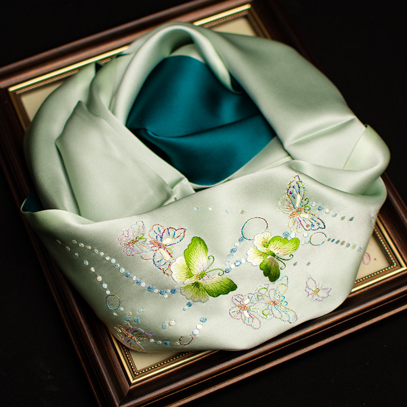 Embroidery Set - Czysta jedwabna apaszka z haftem Suzhou,