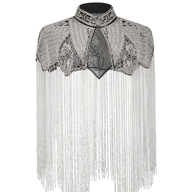 Embroidery Shawl - Delikatna, zdobiona koralikami chusta z długimi