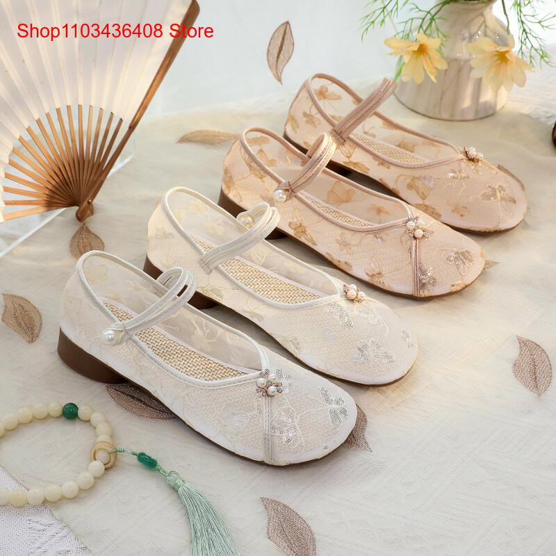Embroidery Canvas - Nowe siateczkowe buty na niskim obcasie