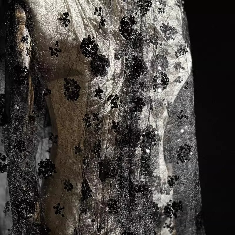 Embroidery Net Dress - Koronkowa tkanina z haftem kwiatowym, cekinami