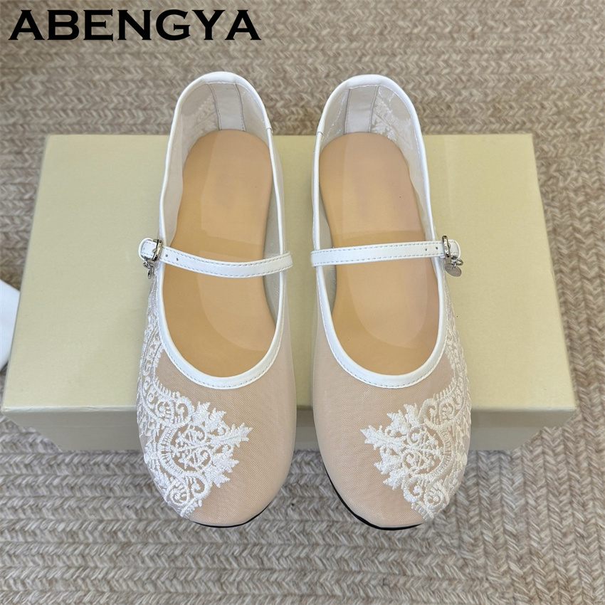 Embroidery Lace - Koronkowe haftowane baleriny damskie na lato