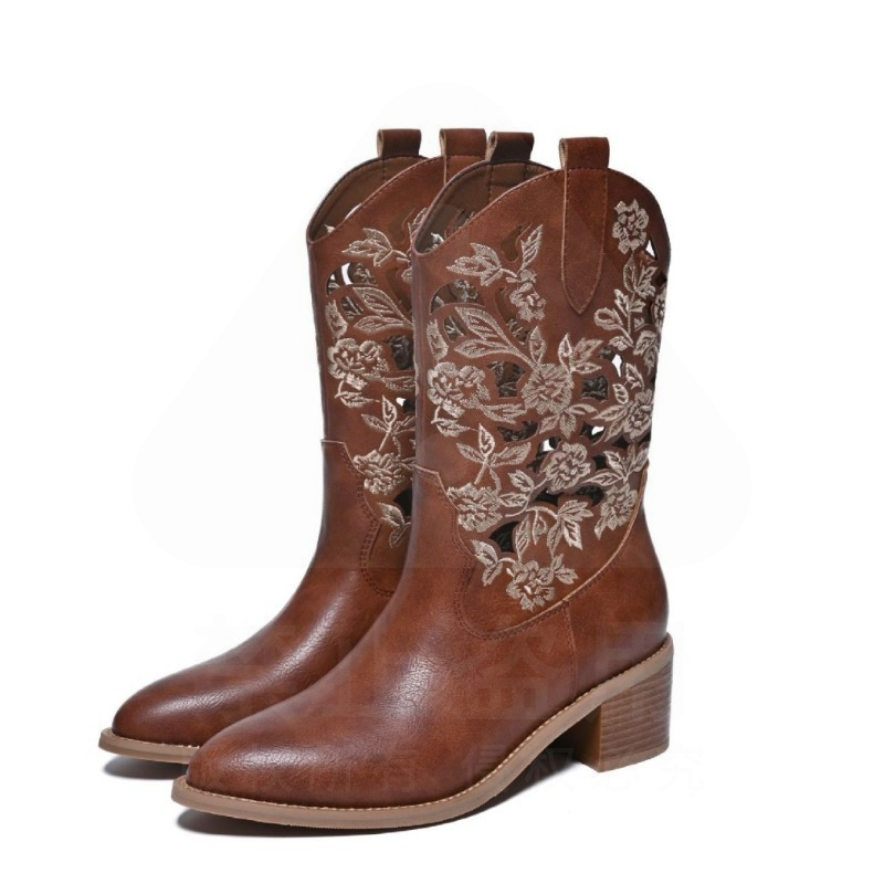 Embroidery On Leather - Retro Damskie Buty Wykwintne Kowbojki z