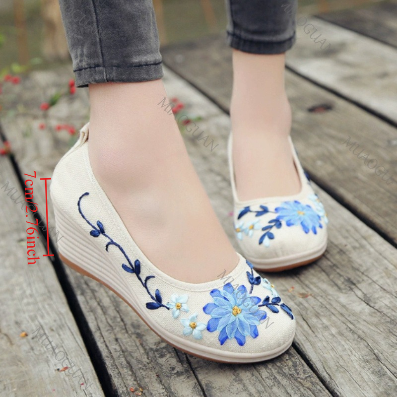 Embroidery Canvas - Haftowane damskie wygodne buty na koturnie