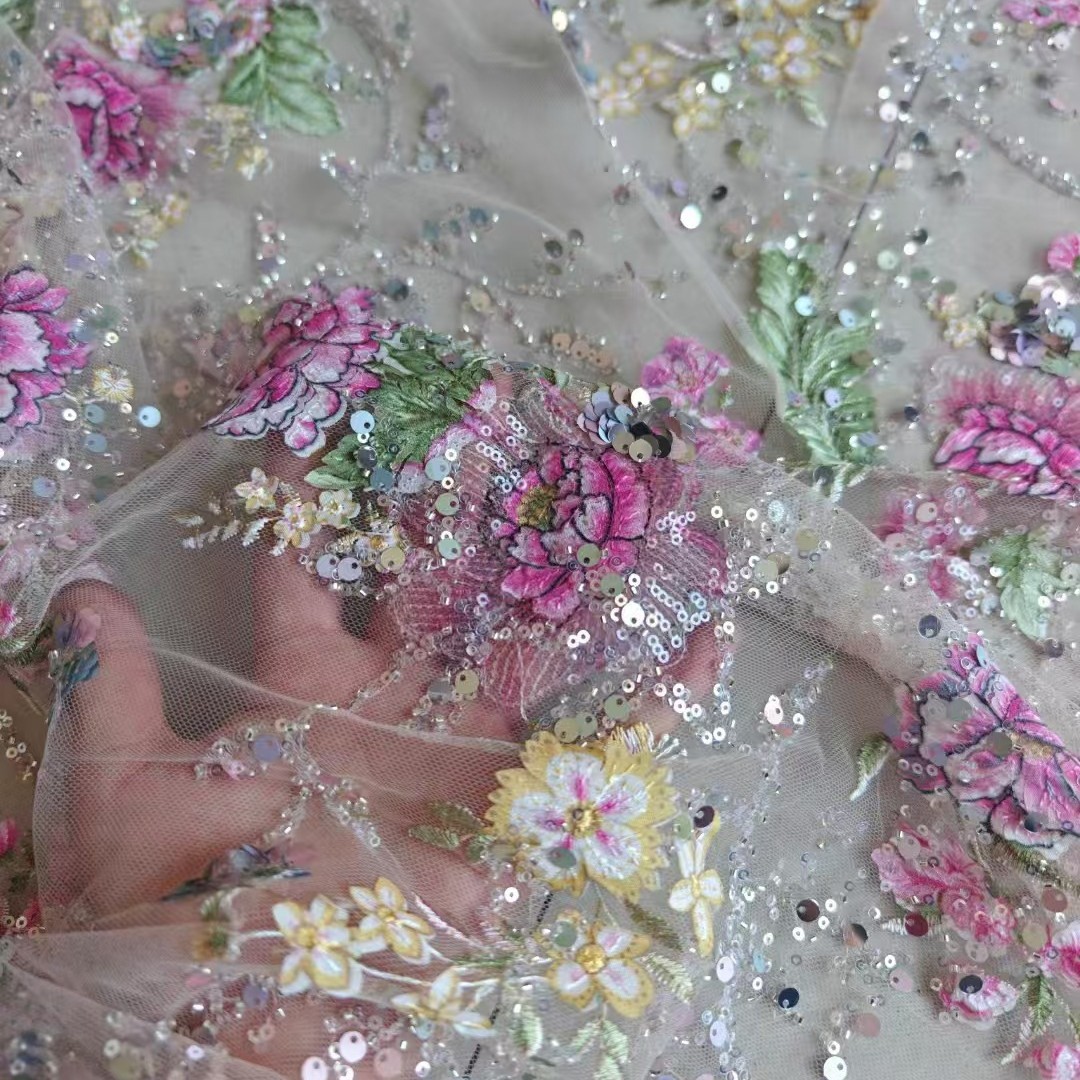 Embroidery Net Dress - Luksusowa koronka z koralikami, szerokość 1M