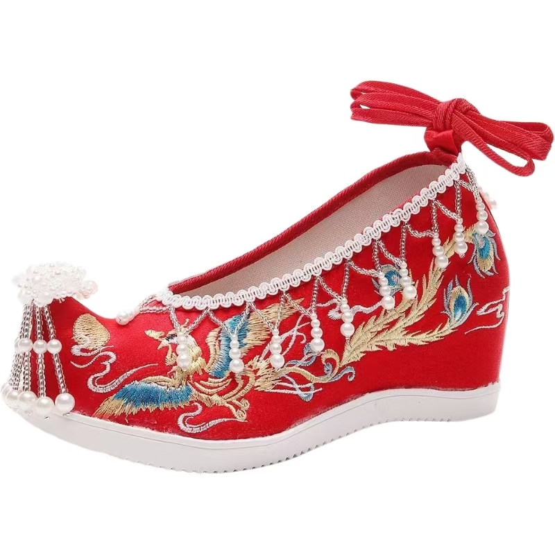 Embroidery Canvas - Damskie Nowe Czerwone Haftowane Buty Ślubne