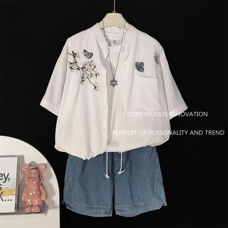 Embroidery Set - Męski 3-częściowy zestaw: koszula z krótkim