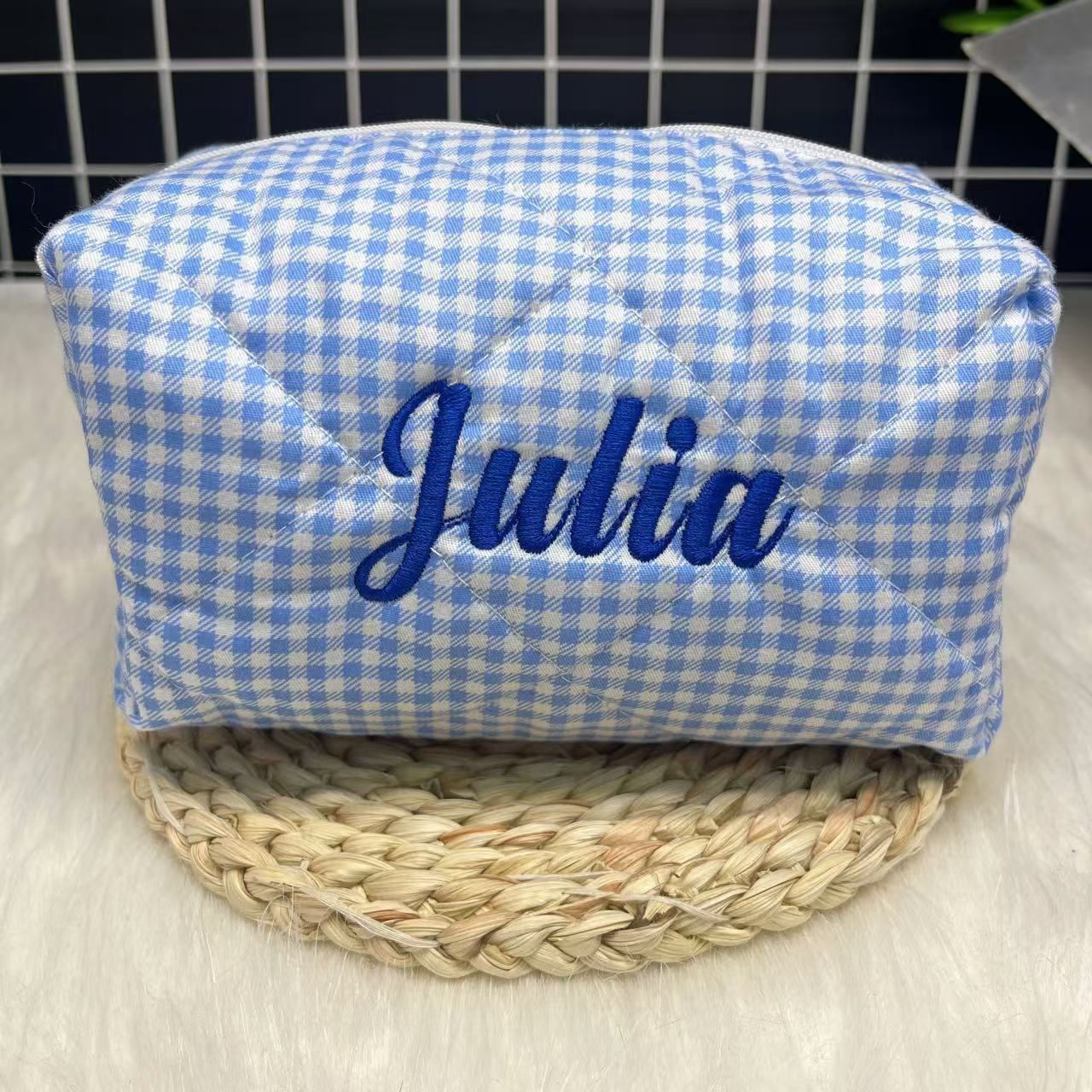 Embroidery Names - Kosmetyczka w paski o dużej pojemności