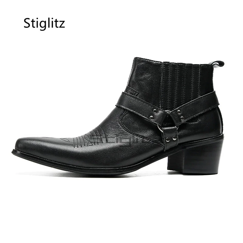 Czarne skórzane buty męskie z  – Embroidery On Leather recenzja i cena