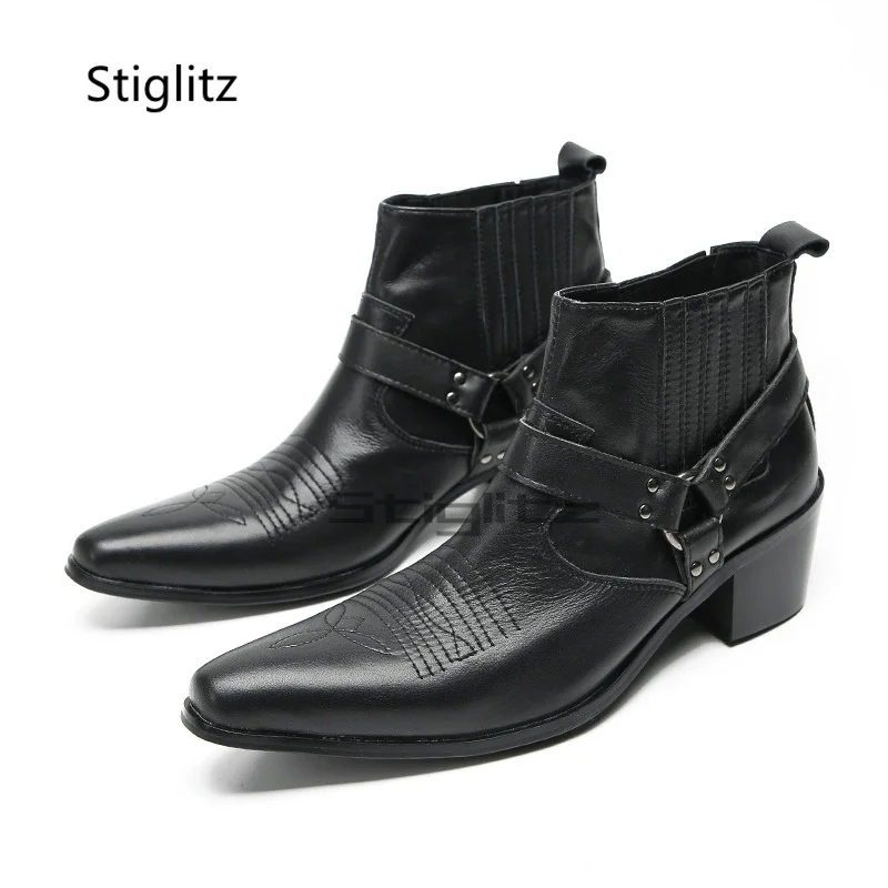 Czarne skórzane buty męskie z  – Embroidery On Leather recenzja i cena