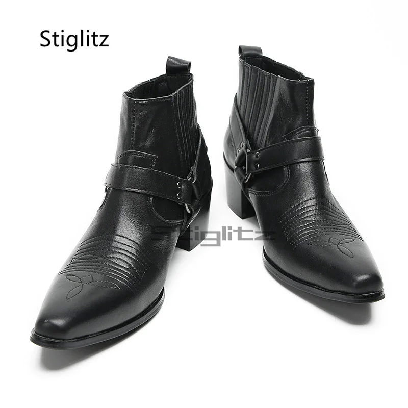 Czarne skórzane buty męskie z  – Embroidery On Leather recenzja i cena