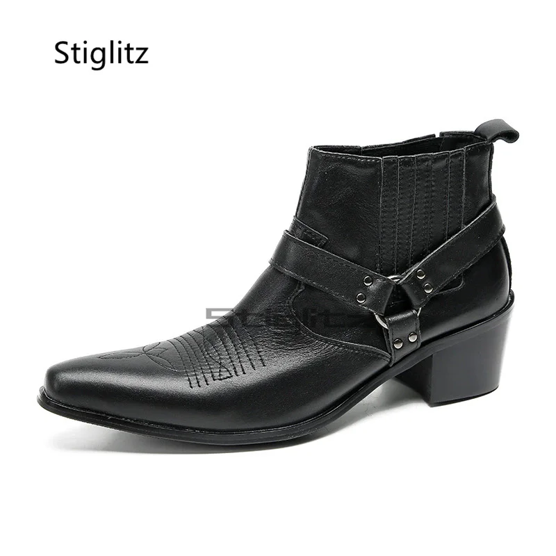 Czarne skórzane buty męskie z  – Embroidery On Leather recenzja i cena