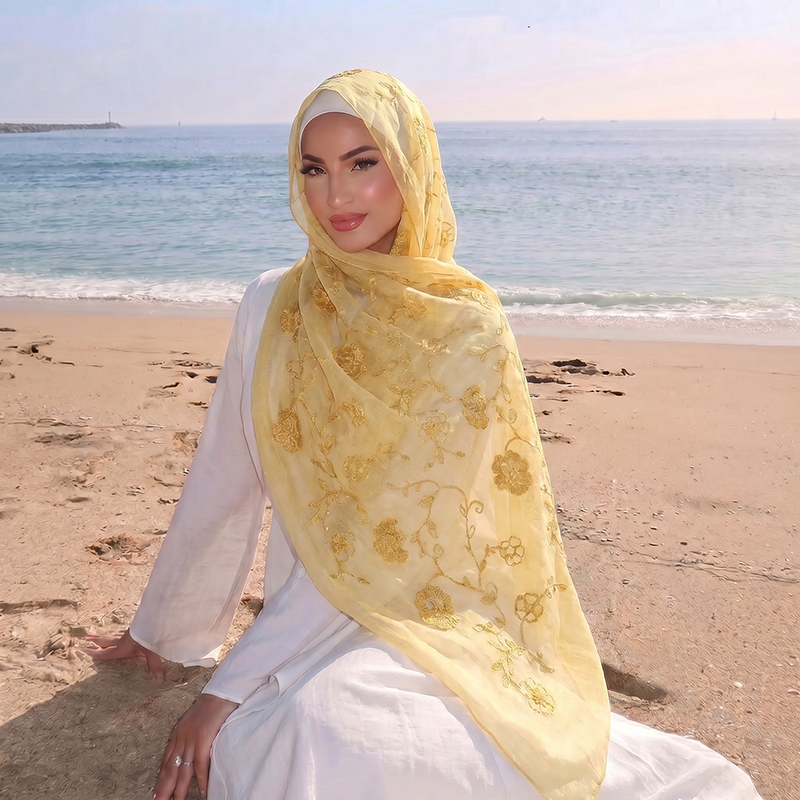 Kwiatowy haft, muzułmańska chu – Embroidery Shawl recenzja i cena