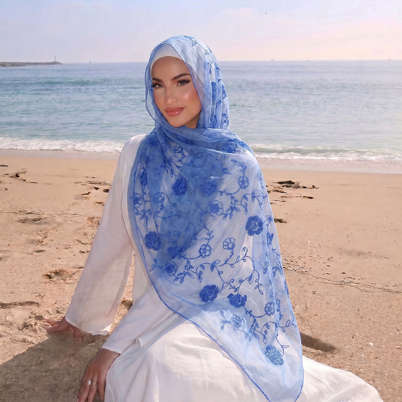 Kwiatowy haft, muzułmańska chu – Embroidery Shawl recenzja i cena